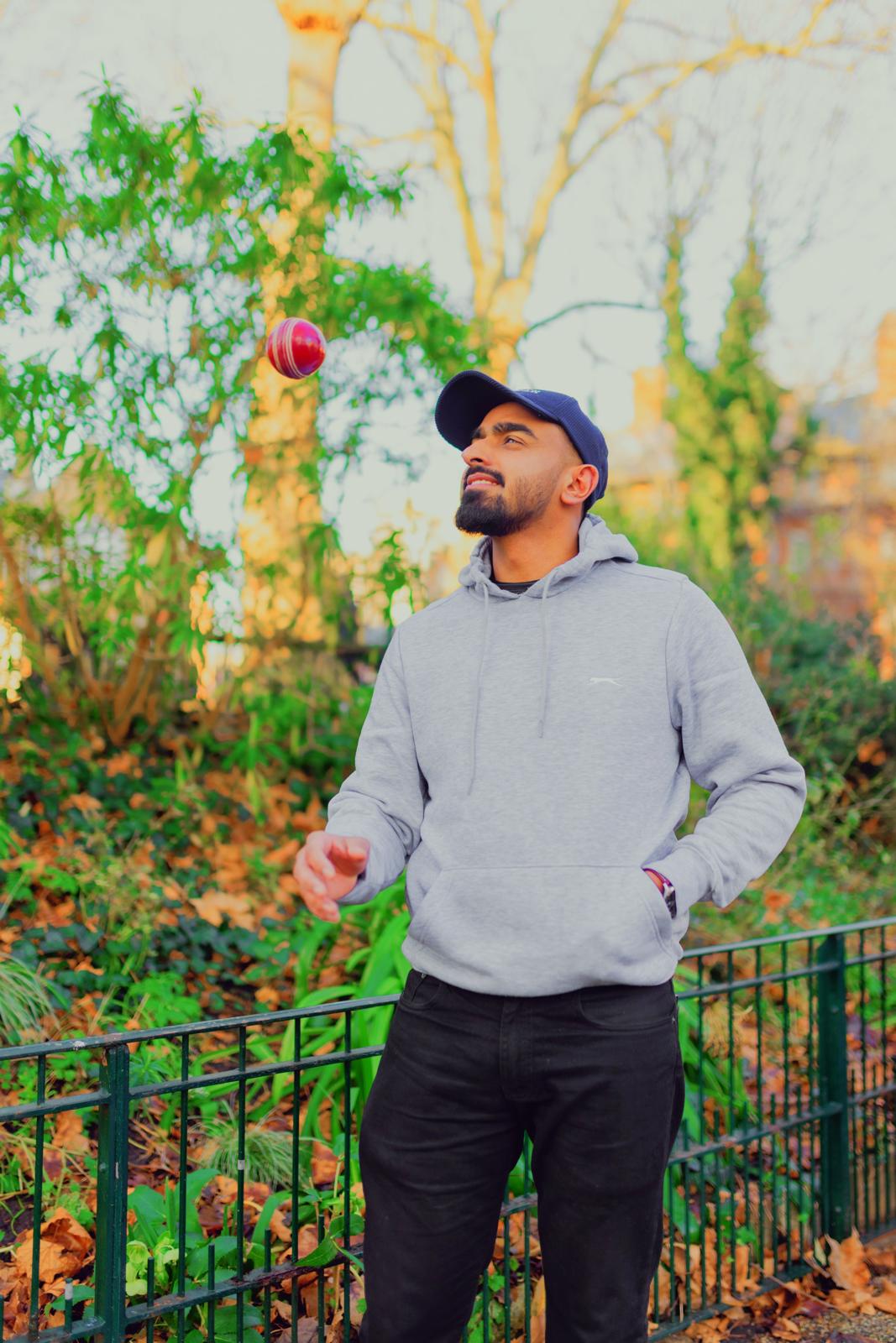 Awais Sarwar photographed in a London park between site visits