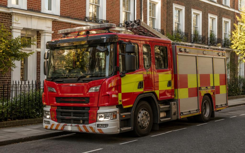 UK fire engine on a residential street
